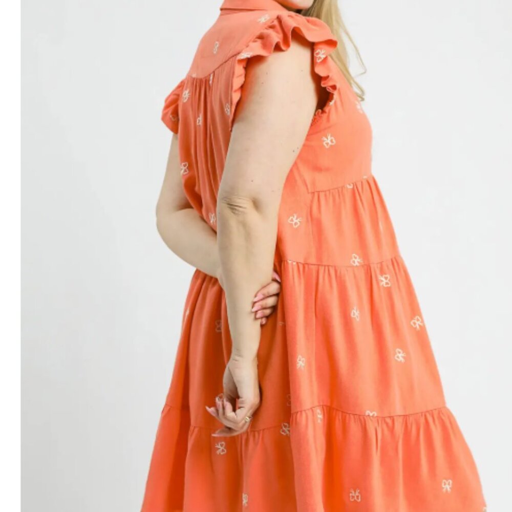 242.Linen Flutter Embroidered Mini Dress - Picture 3 of 4